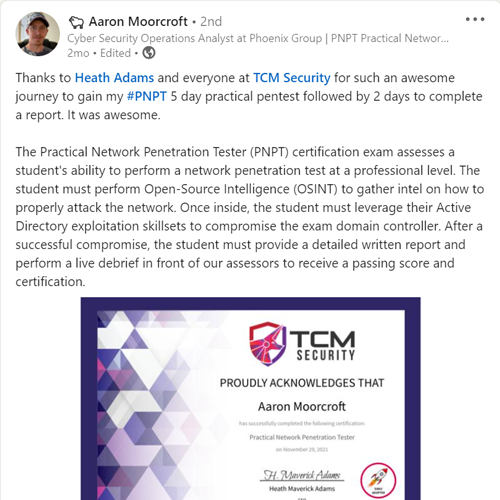 John Hammond Achieved His PNPT Certification