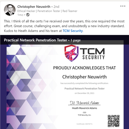 John Hammond Achieved His PNPT Certification