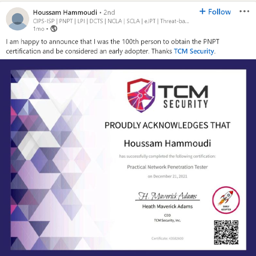 John Hammond Achieved His PNPT Certification