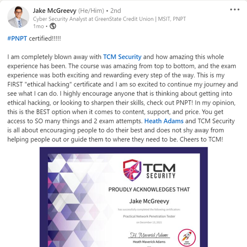 John Hammond Achieved His PNPT Certification