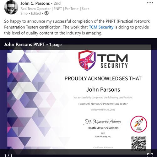 Steven Amador PNPT Certification Holder