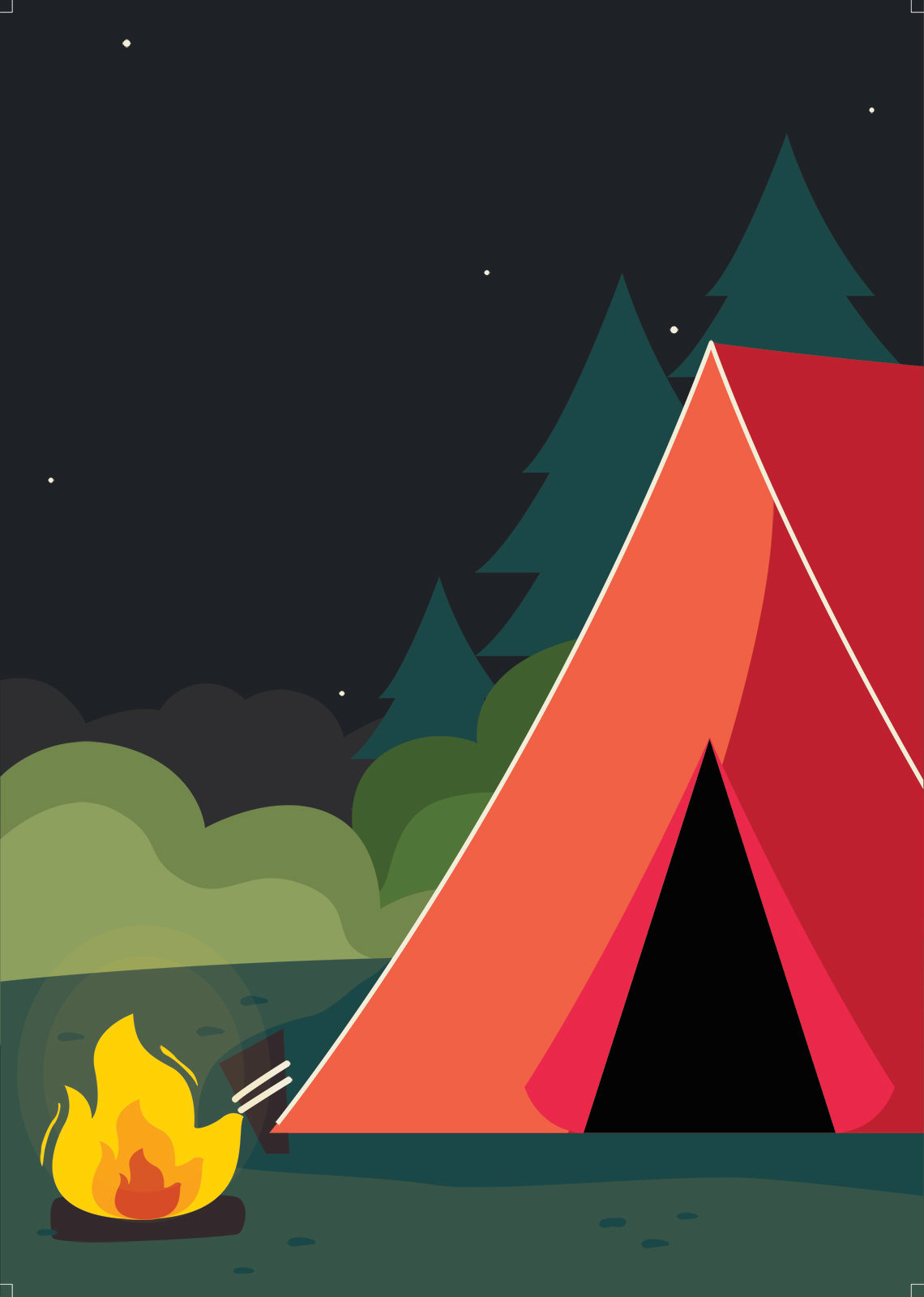 hacker-camp graphic of a red tent behind a campfire
